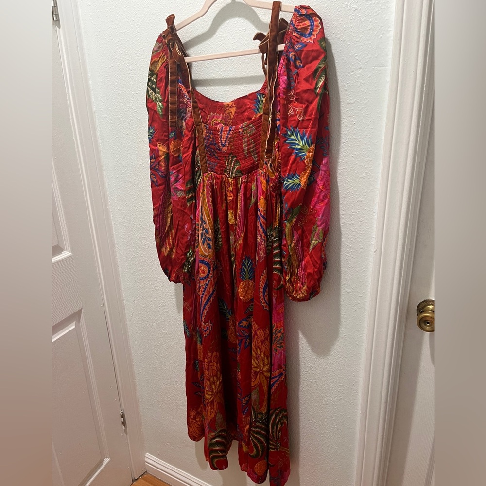 Farm Rio Floral Red Midi Dress sz M FLAWED - Picture 8 of 14